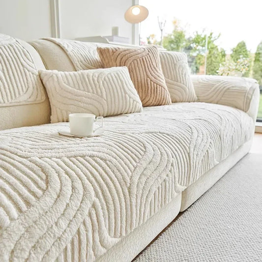 WavePlush Striped Sofa Cover