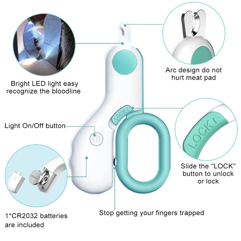Professional Pet Nail Clipper LED Light Pet Nail Clipper Claw Grooming Scissors