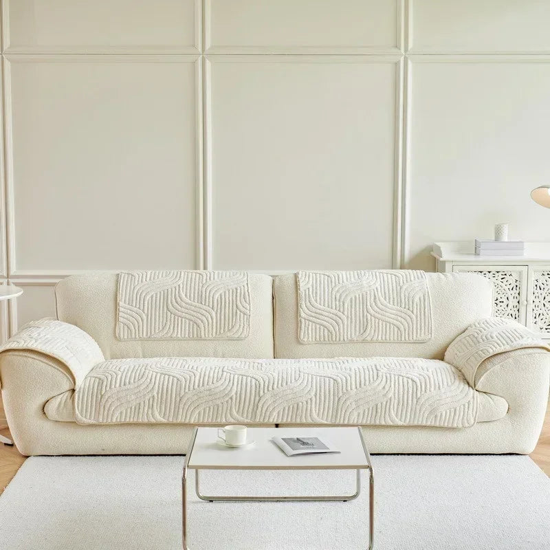 WavePlush Striped Sofa Cover