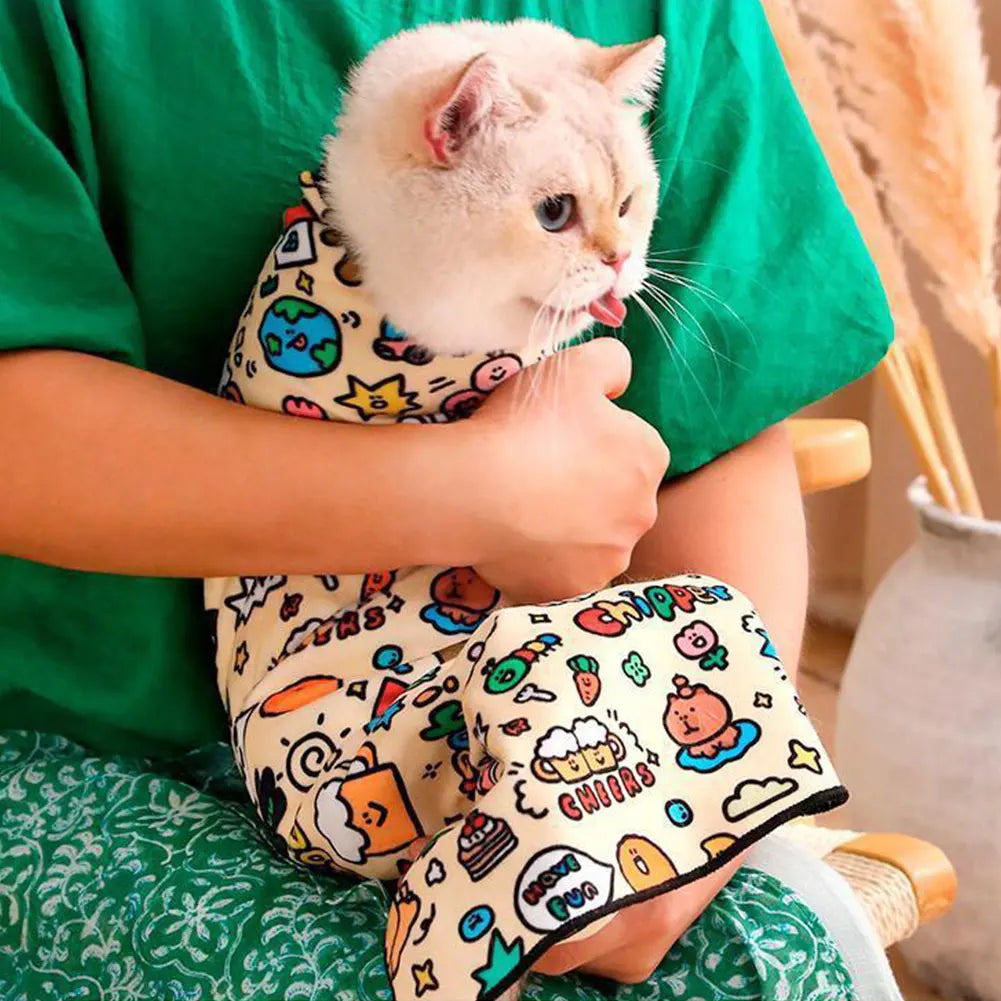 Cat Grooming Wrap Self-Adherent Swaddle Burrito Wrap