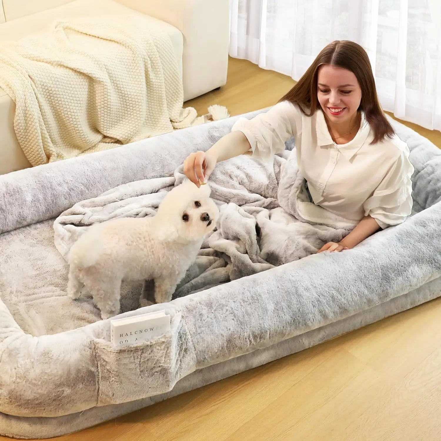 SnugglePod XL™ – Human-Sized Dog Bed with Waterproof Cover