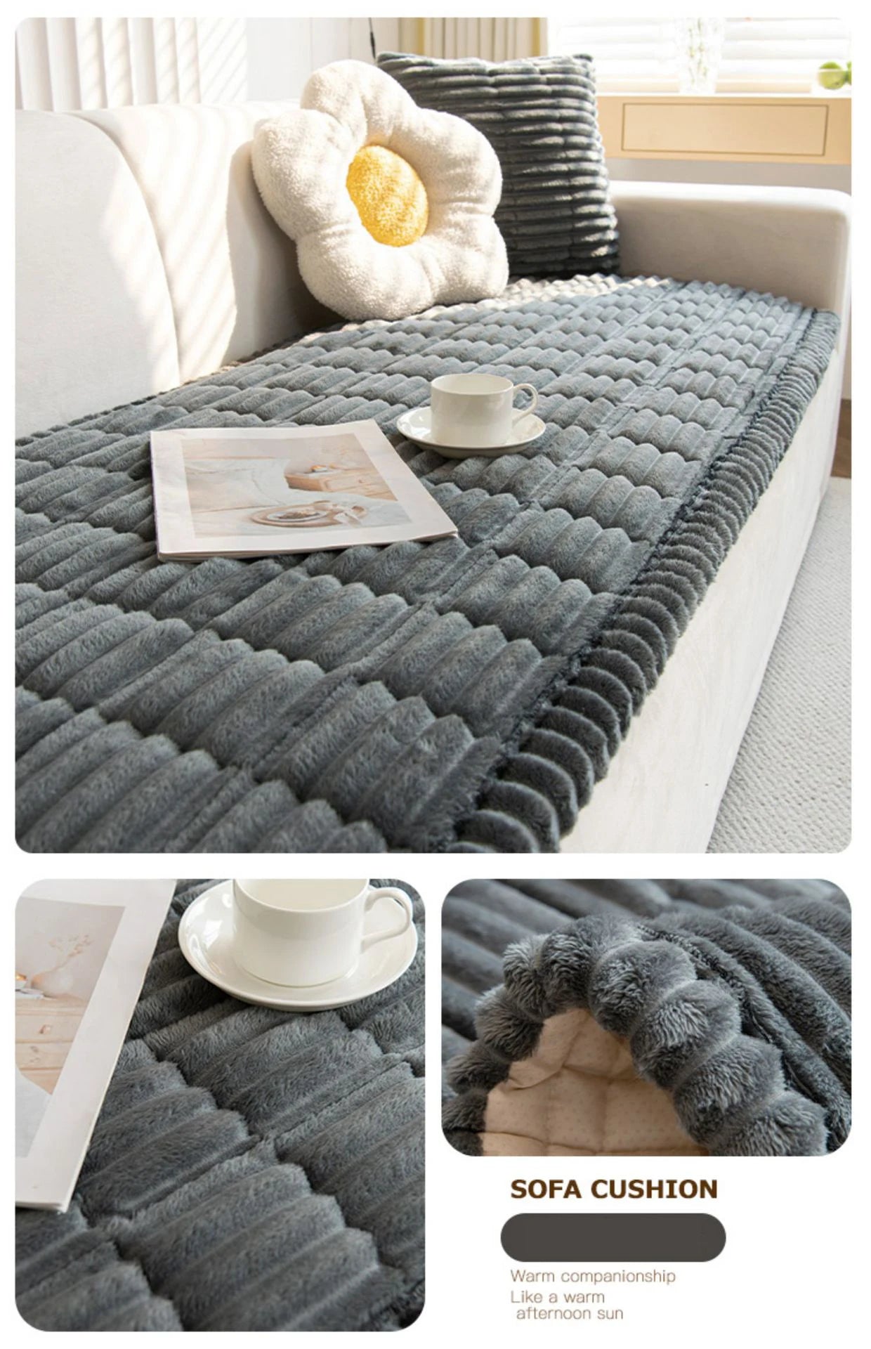Corduroy Sofa Cushion Non-Slip Thickened Living Room Sofa Decorative Cover Cloth Warm Dust Soft Velvet Backrest Armrest Towels