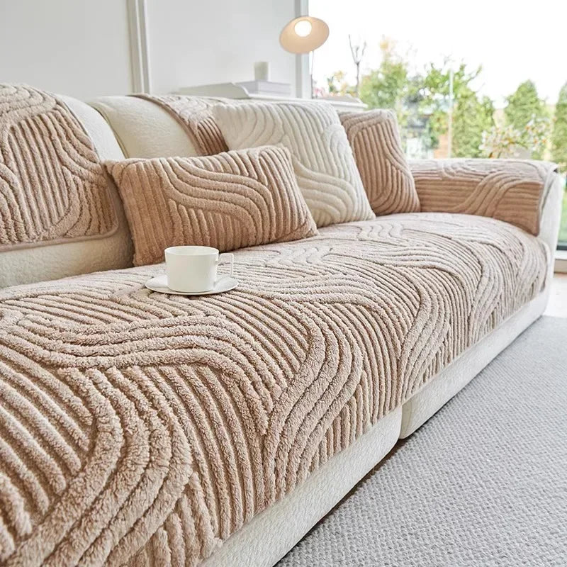 WavePlush Striped Sofa Cover