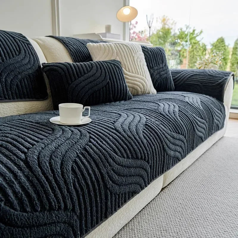 WavePlush Striped Sofa Cover
