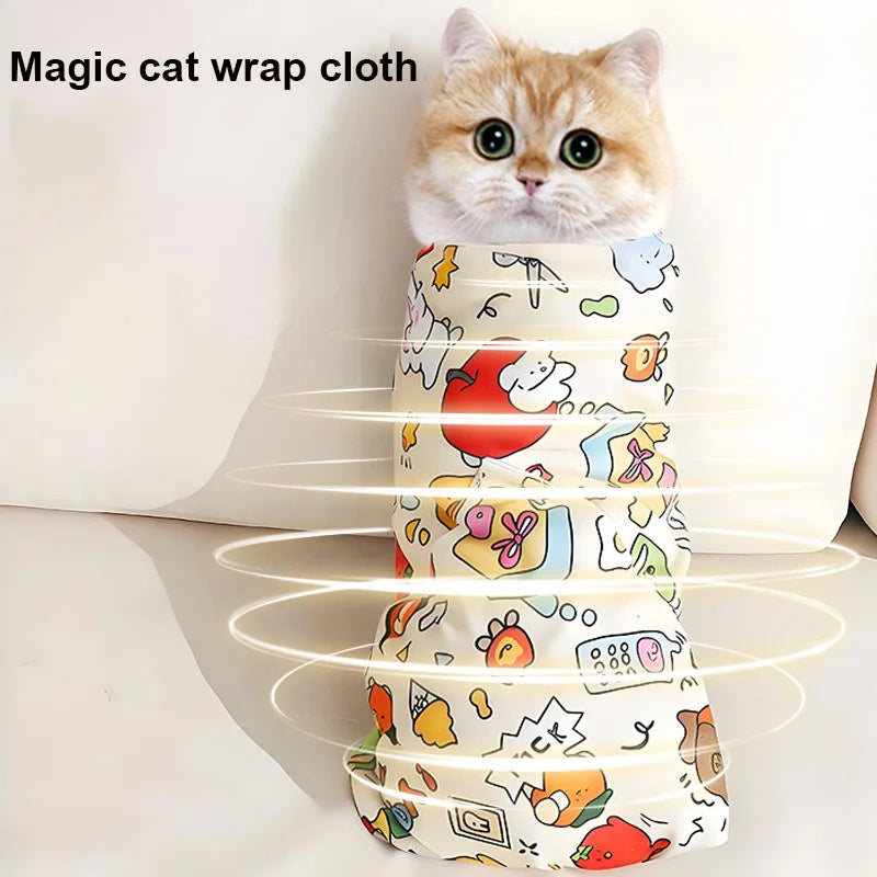 Cat Grooming Wrap Self-Adherent Swaddle Burrito Wrap