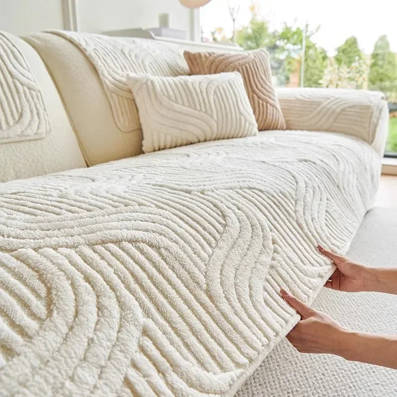 WavePlush Striped Sofa Cover