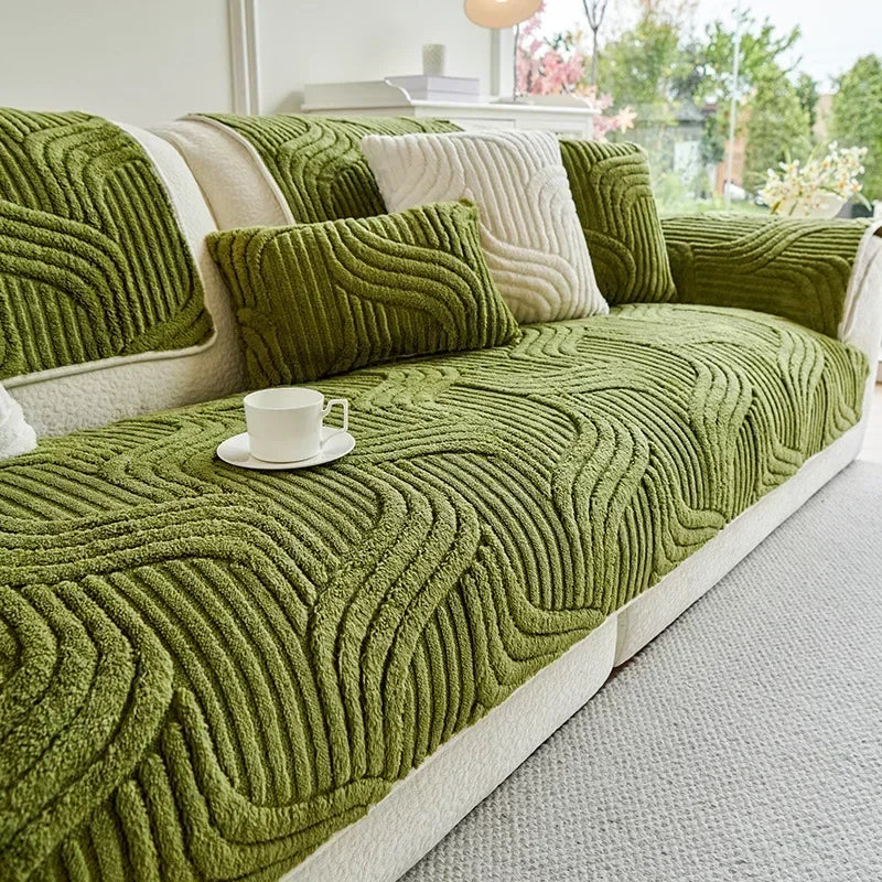 WavePlush Striped Sofa Cover