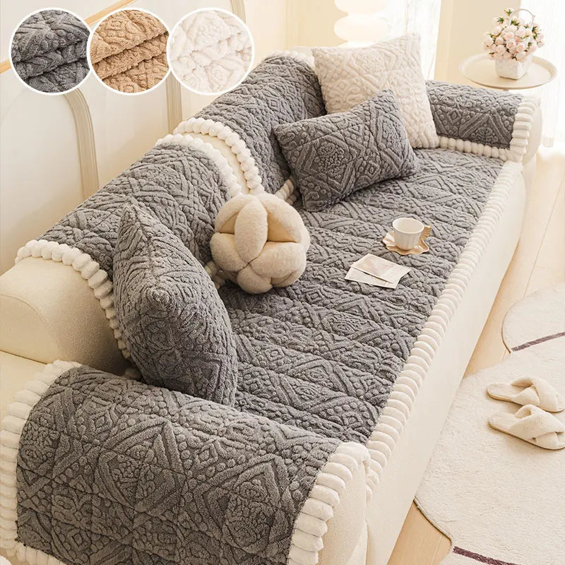 1PC-Polar fleece sofa cushion 2025 new four-season non-slip cushion bohemian plush living room special inline cushion