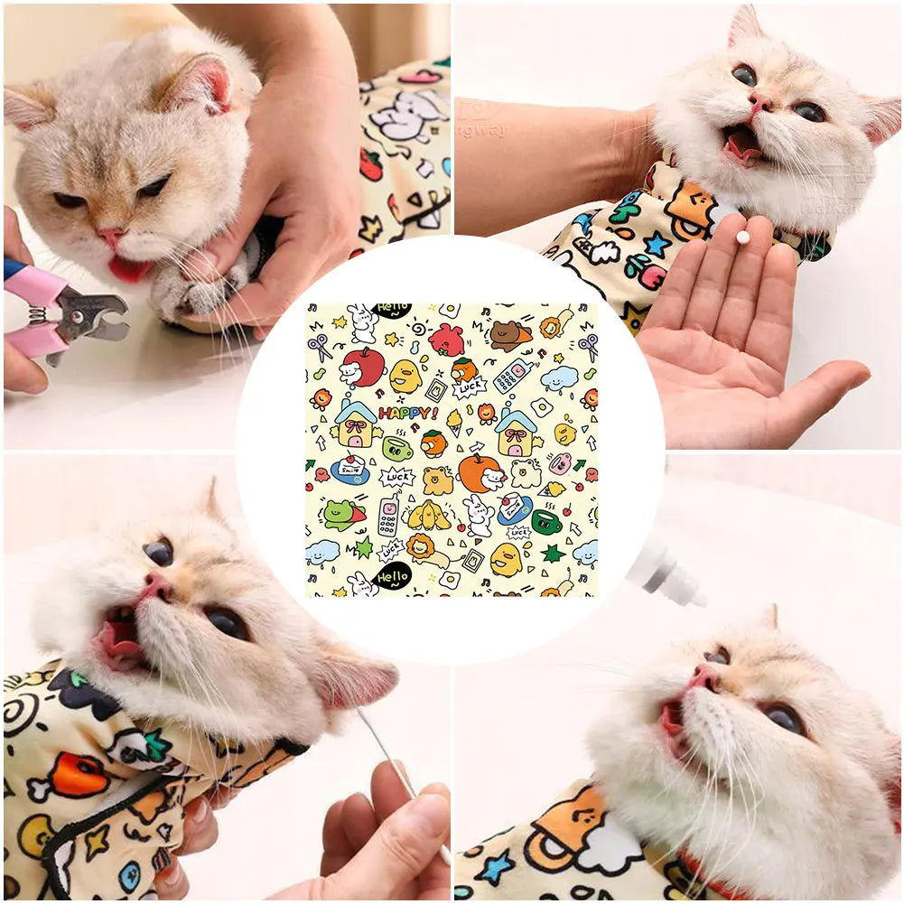 Cat Grooming Wrap Self-Adherent Swaddle Burrito Wrap