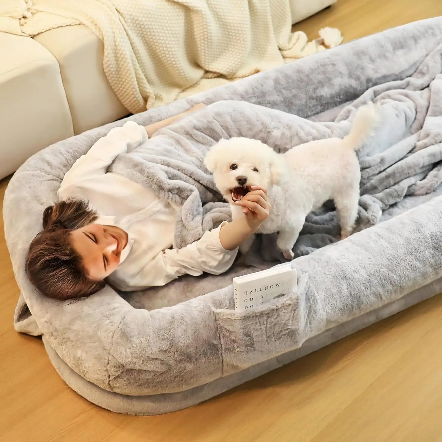 SnugglePod XL™ – Human-Sized Dog Bed with Waterproof Cover