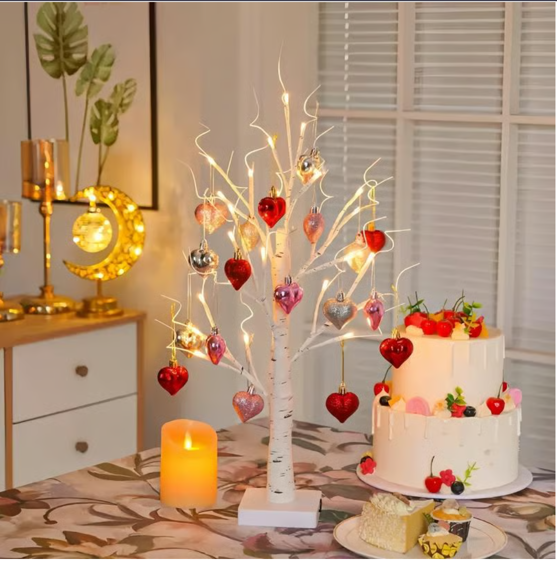 Romantic Heart-Shaped Birch Tree Lamp