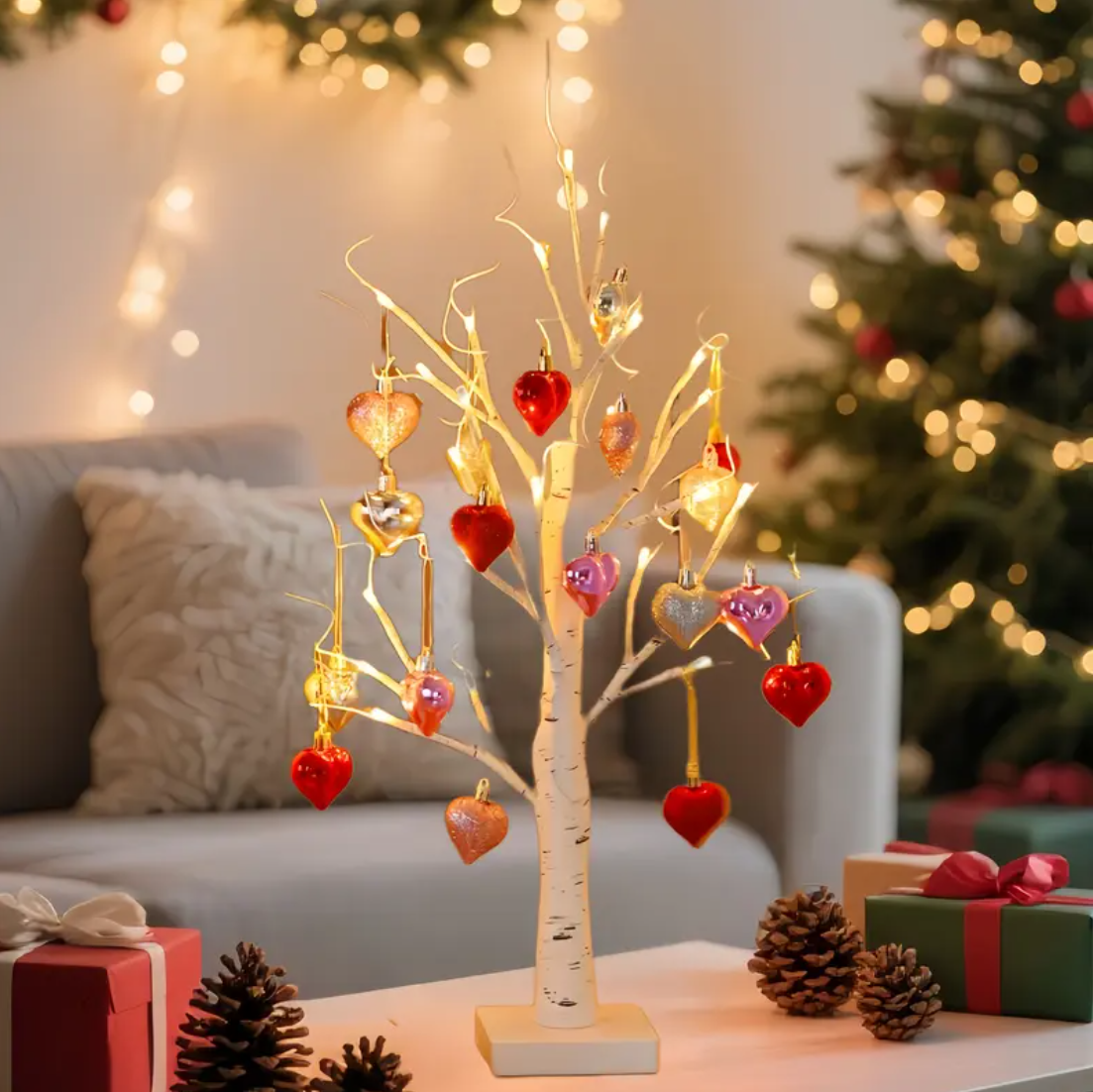 Romantic Heart-Shaped Birch Tree Lamp
