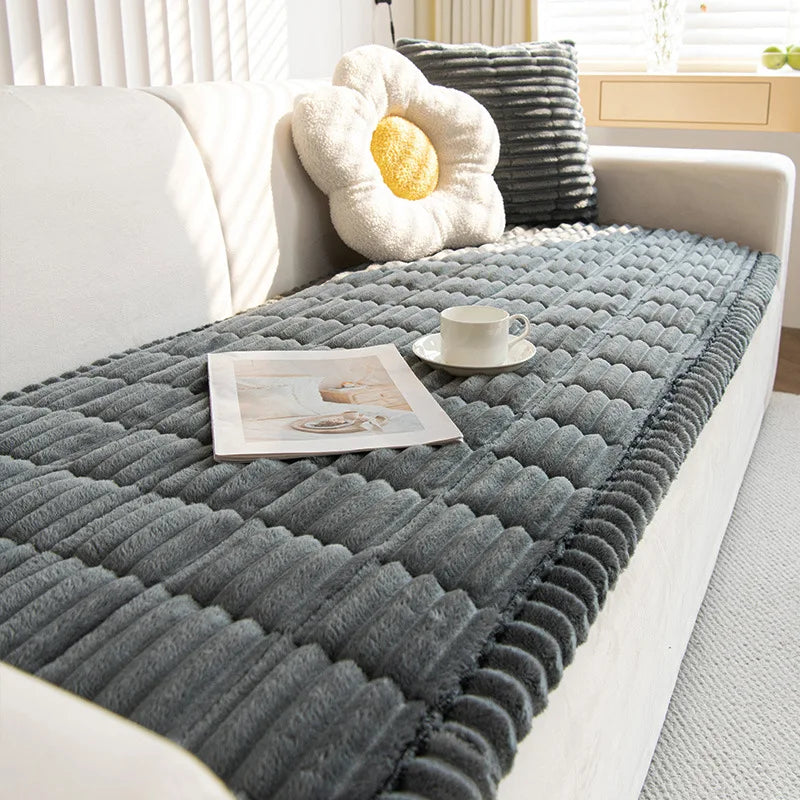 Corduroy Sofa Cushion Non-Slip Thickened Living Room Sofa Decorative Cover Cloth Warm Dust Soft Velvet Backrest Armrest Towels