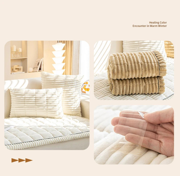 Corduroy Sofa Cushion Non-Slip Thickened Living Room Sofa Decorative Cover Cloth Warm Dust Soft Velvet Backrest Armrest Towels