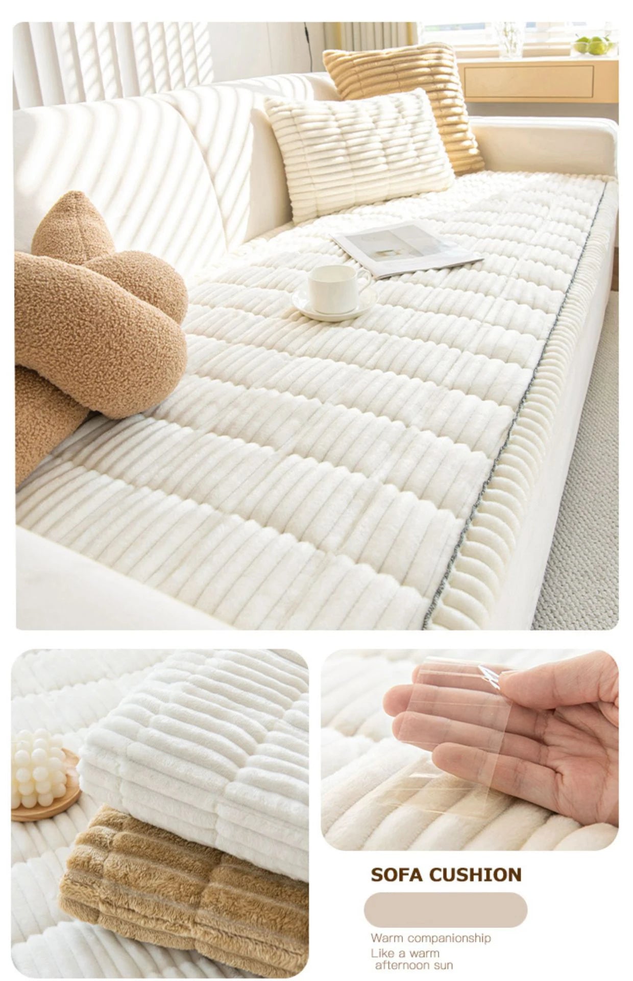 Corduroy Sofa Cushion Non-Slip Thickened Living Room Sofa Decorative Cover Cloth Warm Dust Soft Velvet Backrest Armrest Towels